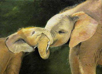 "Sister Elephants" - oil on canvas by Margo Kelley